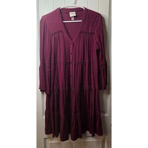 Knox Rose Cranberry Boho Long Sleeve Dress Size Small ❤️